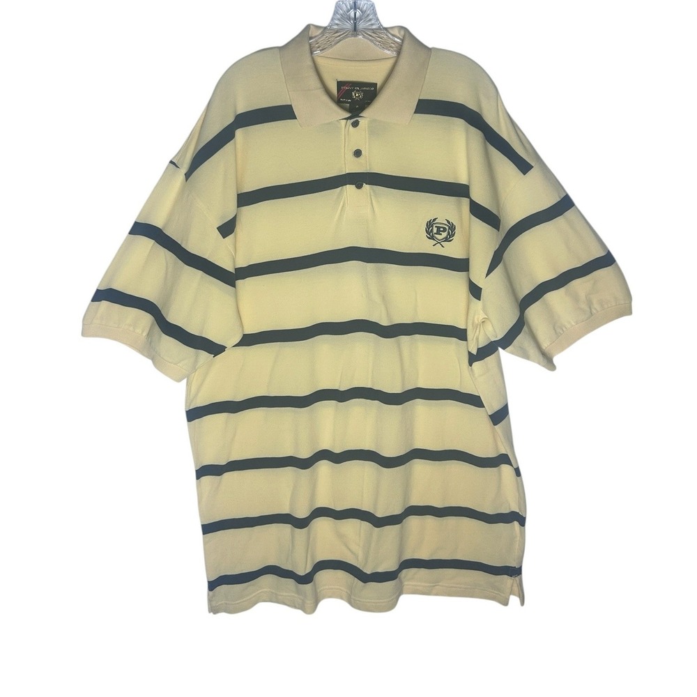 Phat Farm Phat Classics Mens 3X Polo Shirt Yellow Navy Blue Striped Y2K Hip Hop